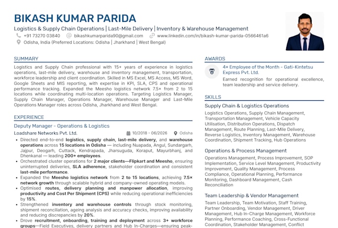write a professional ats friendly resume and CV
